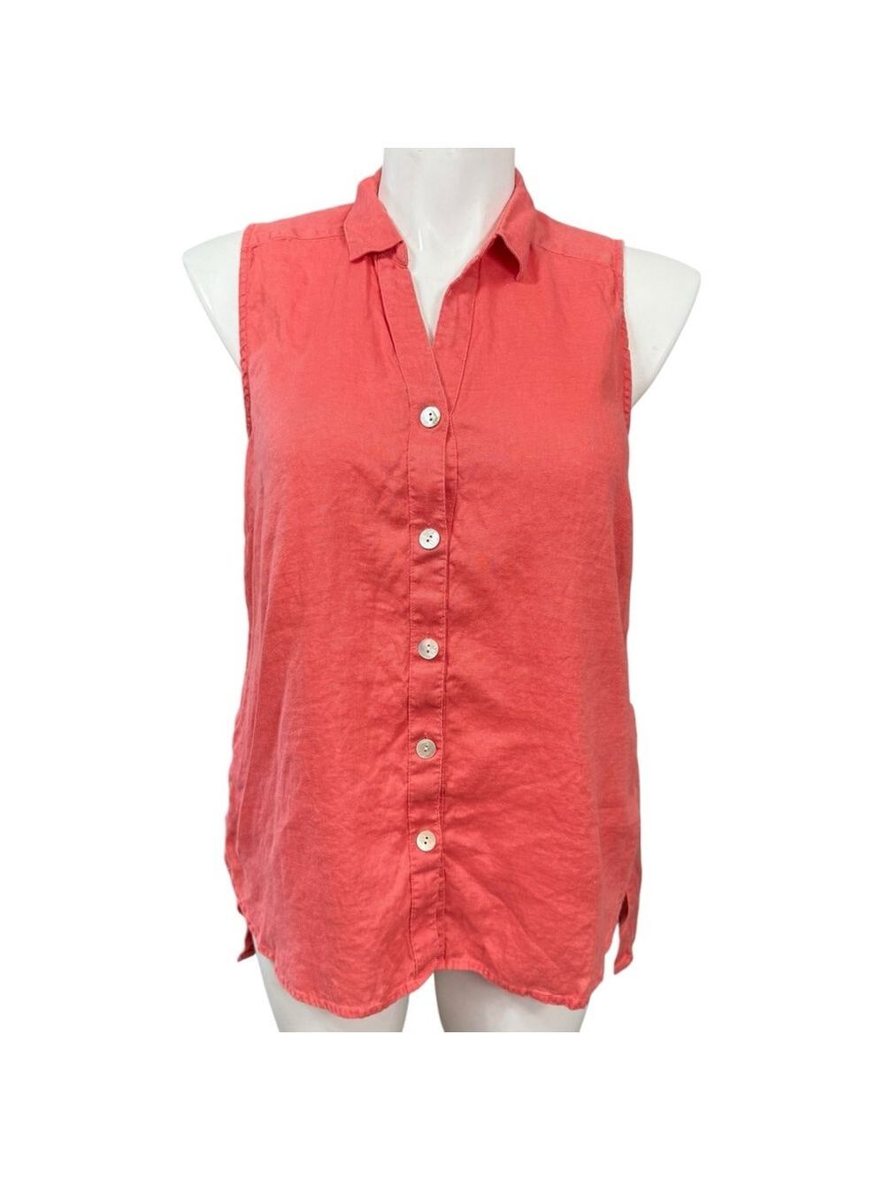 J. Jill Sleeveless Button-Down Top Size L Coral Linen Blend